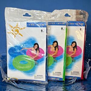 Set 3 NEW 2007 Intex Wet Set Inner Tube Pool Float Round 36" Green/Blue/Pink